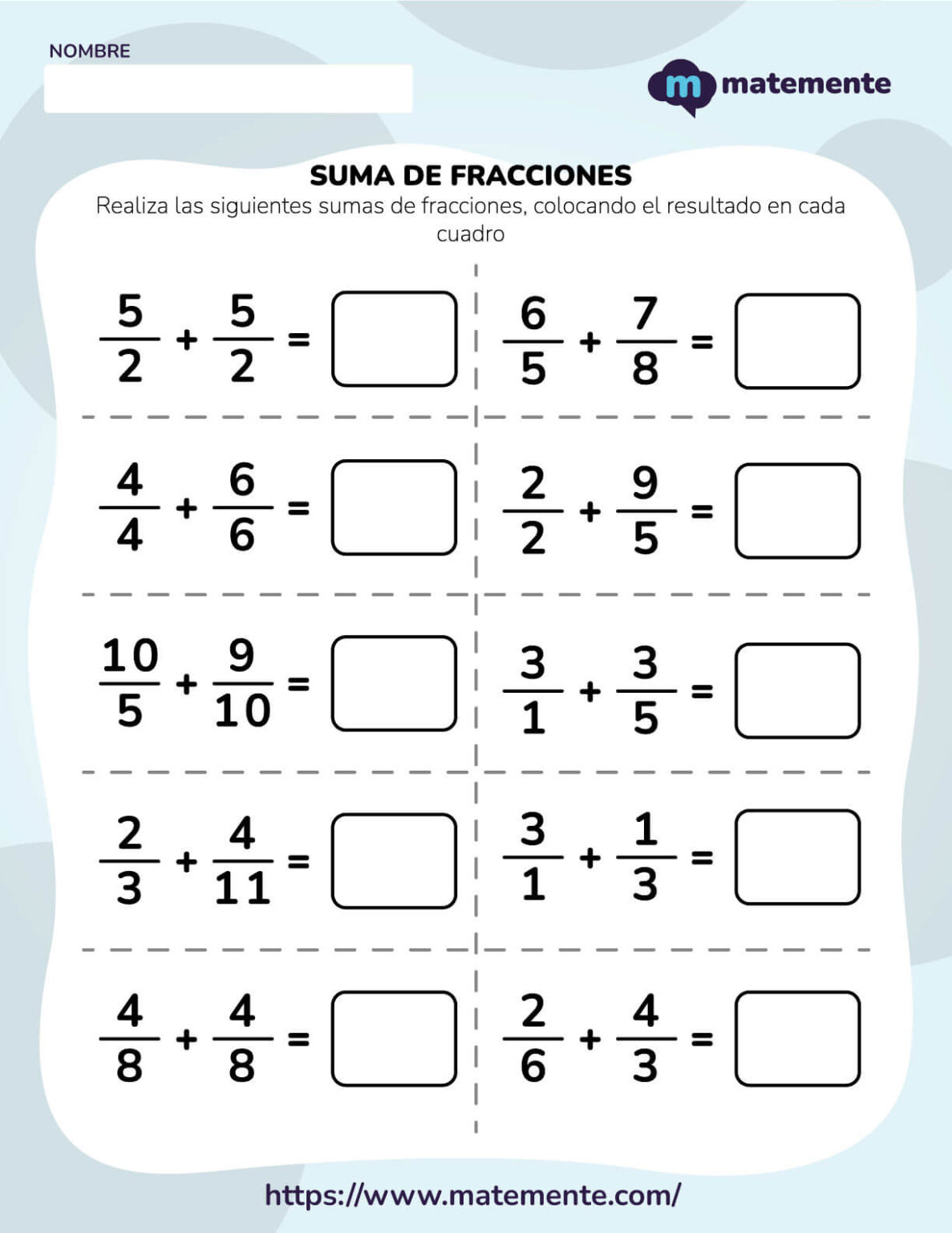 100 Ejercicios De Suma De Fracciones ¡PDF Para Imprimir!