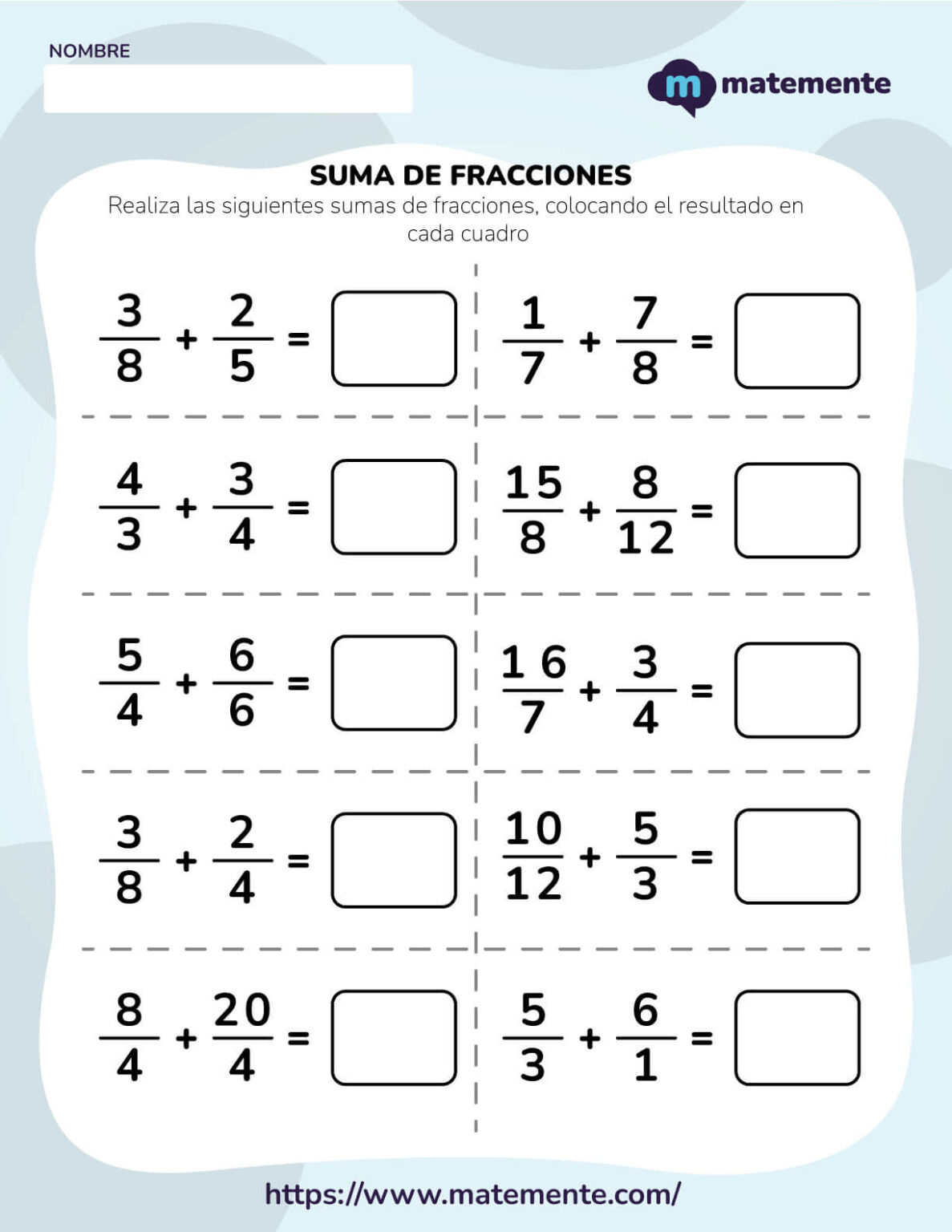 100 Ejercicios De Suma De Fracciones ¡pdf Para Imprimir 2897