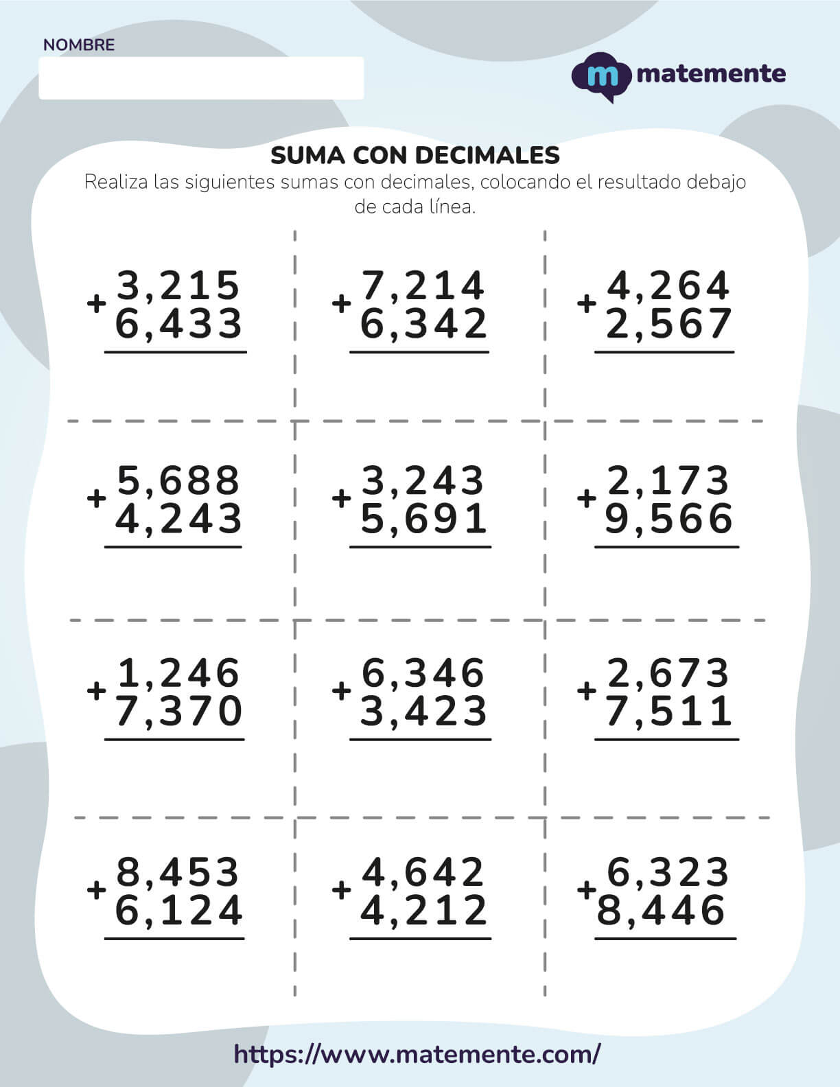 Suma Y Resta De Decimales Ejercicios Para Imprimir